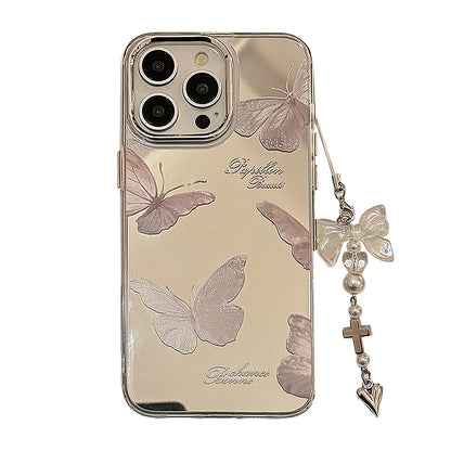 Mirror Butterfly Pendant Hard Case for iPhone