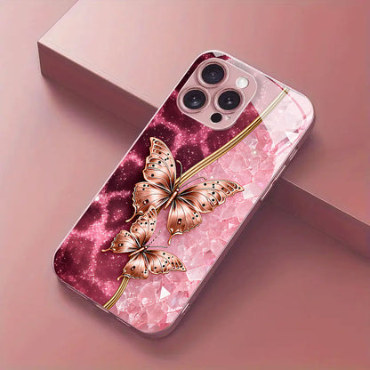 Gilt Pink Butterfly Pattern Hard Case for iPhone
