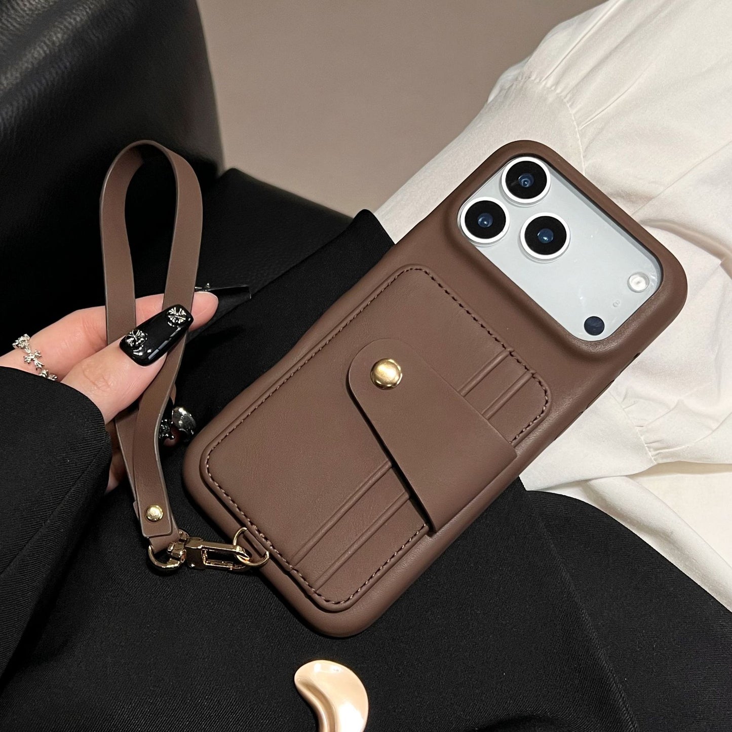 Lanyard Cardbag Leather Case for iPhone