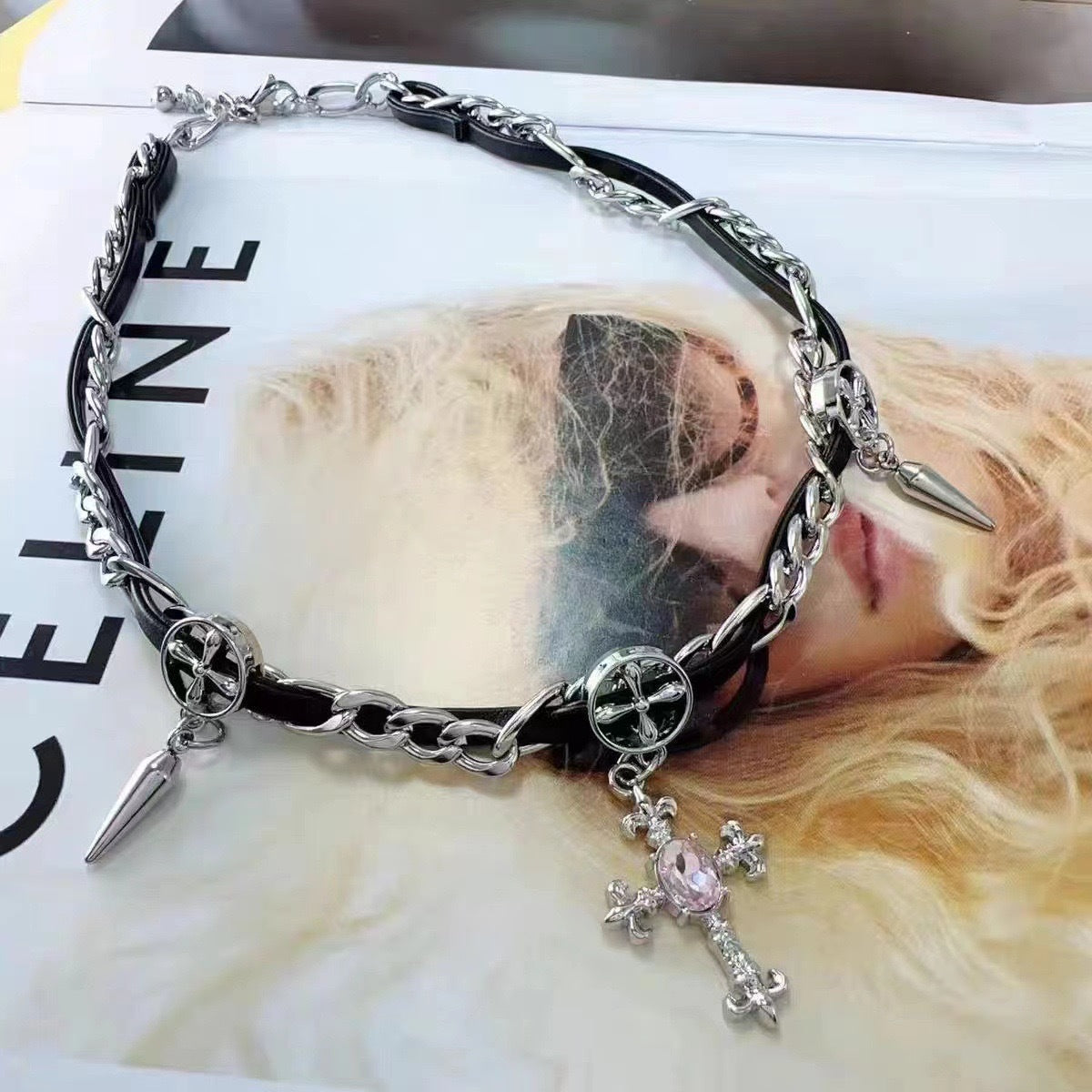 Rivet Cross Leather Necklace
