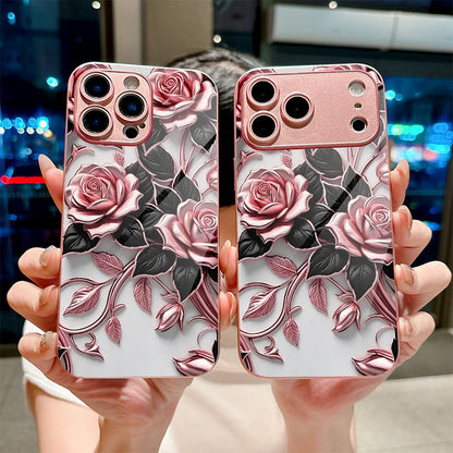 Black-Leaf Rose Pattern Hard Case for iPhone
