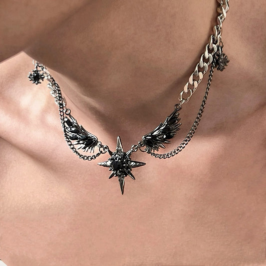 Titanium Steel Starburst Wings Necklace