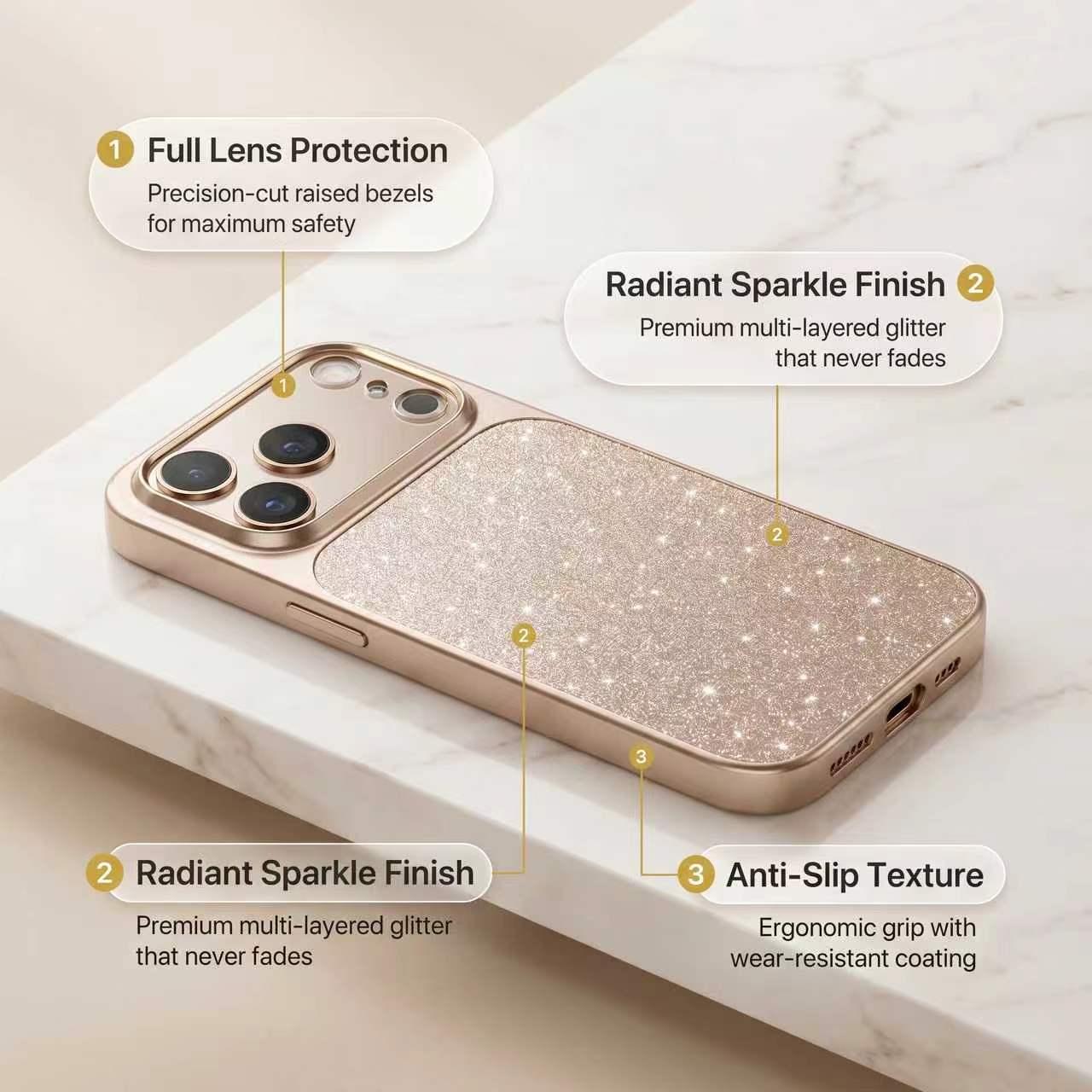 Lens Protection Glitter Matte Case for iPhone