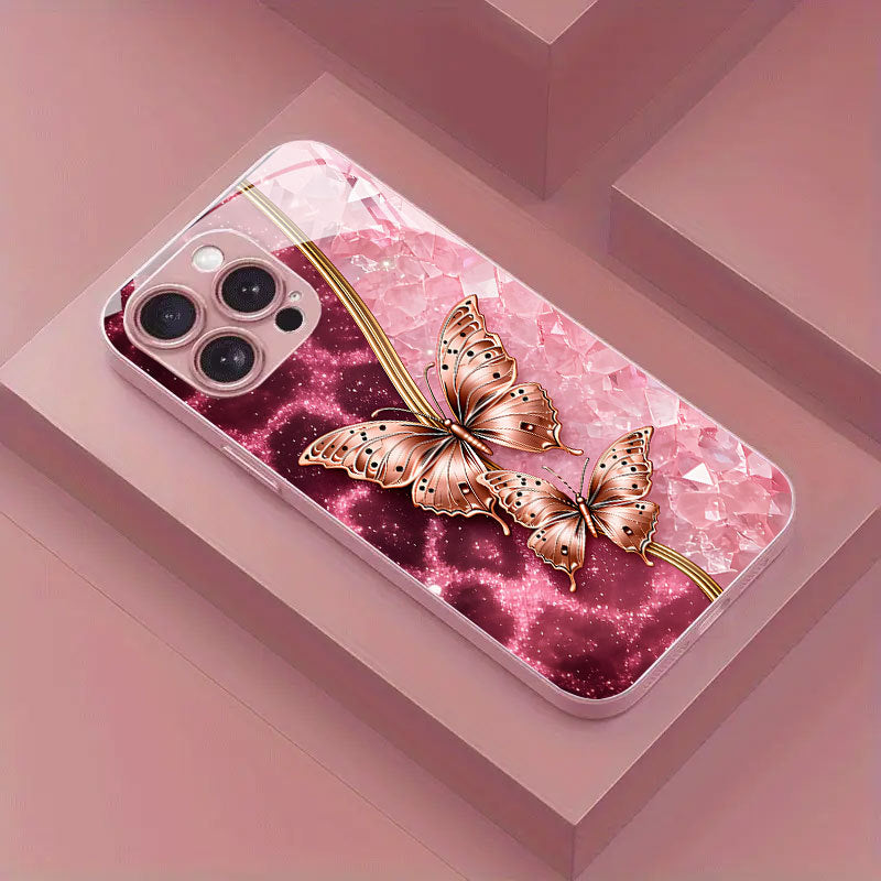 Gilt Pink Butterfly Pattern Hard Case for iPhone