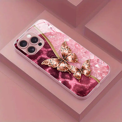 Gilt Pink Butterfly Pattern Hard Case for iPhone