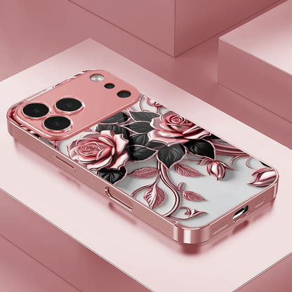 Black-Leaf Rose Pattern Hard Case for iPhone
