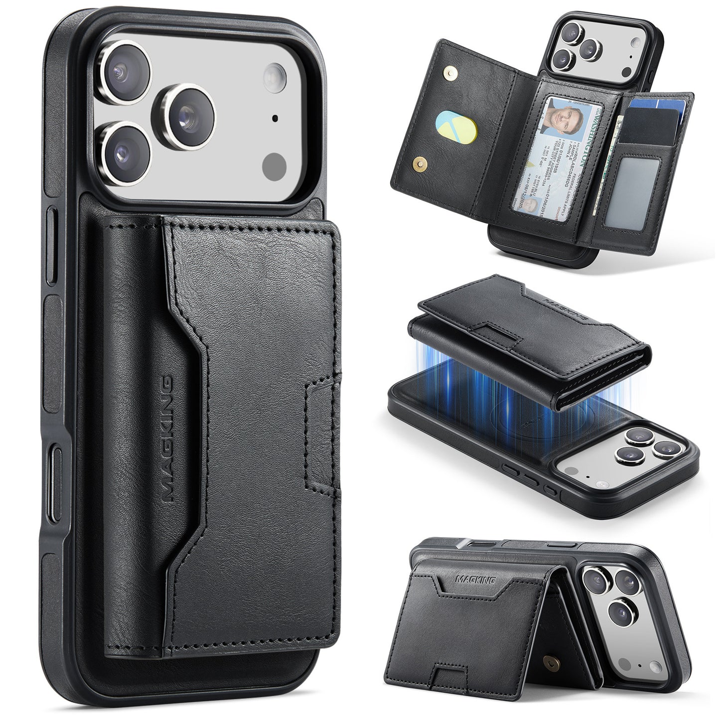 2 in 1 Magnetic Leather Wallet Case for iPhone