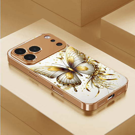 White Gold Butterfly Pattern Hard Case for iPhone