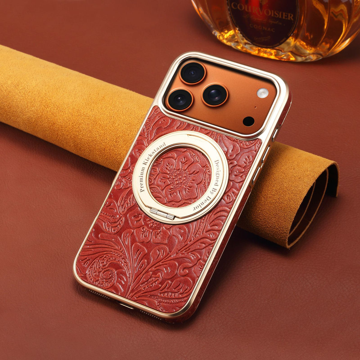 Vintage Floral Leather Kickstand Case for iPhone