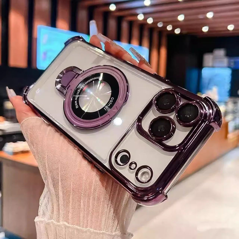 Bracket Shockproof Plating Clear Case for iPhone
