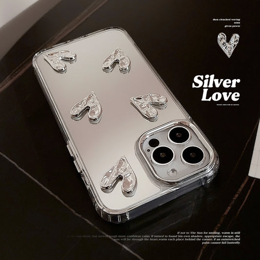 Silver Love Plating Mirror Hard Case for iPhone