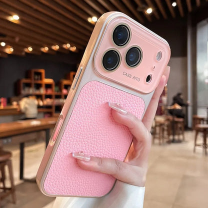 Lens Protection Leather-Textured Case for iPhone