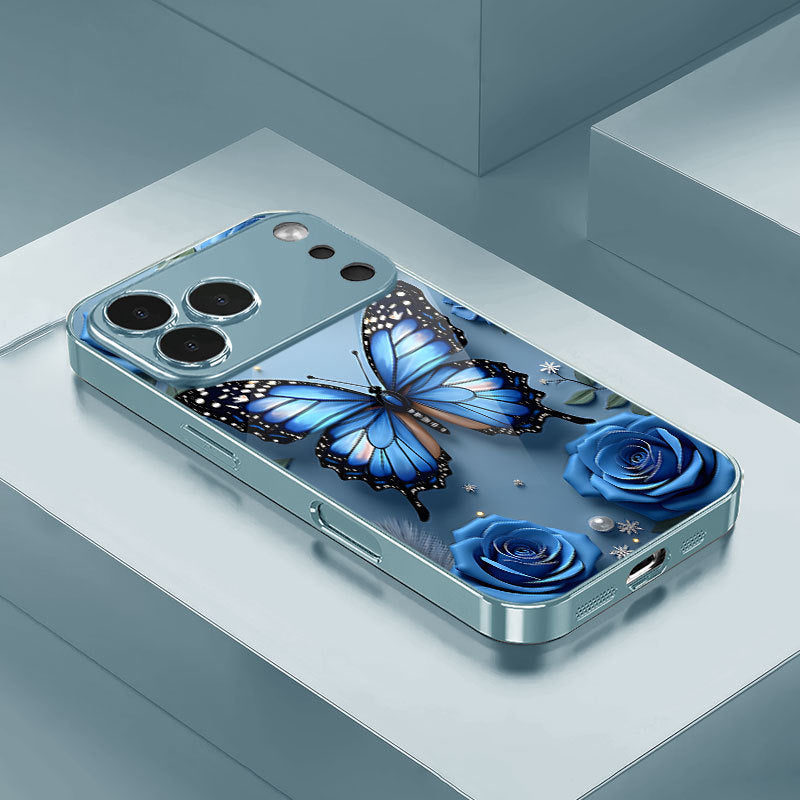 Rose-Blue Butterfly Pattern Hard Case for iPhone