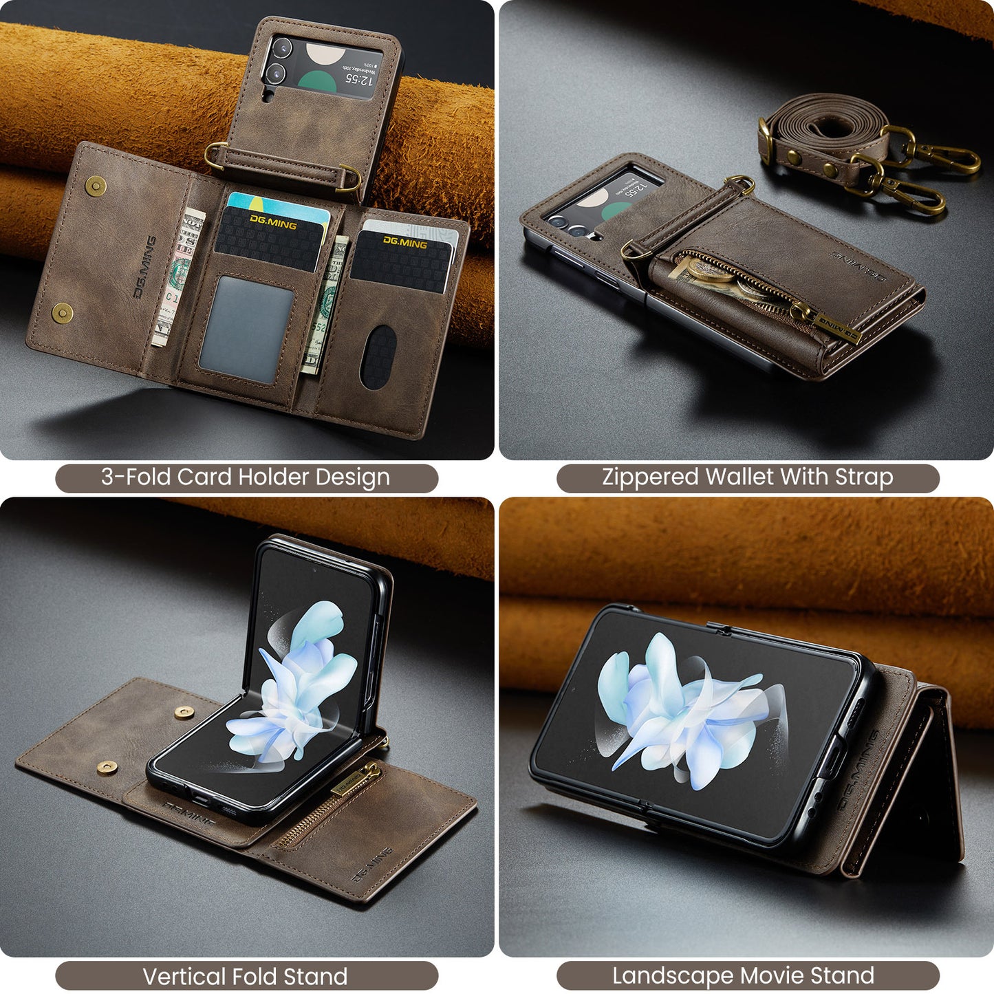 Magnetic Leather Wallet Case for Samsung Z Flip Series