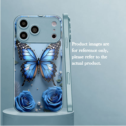 Rose-Blue Butterfly Pattern Hard Case for iPhone