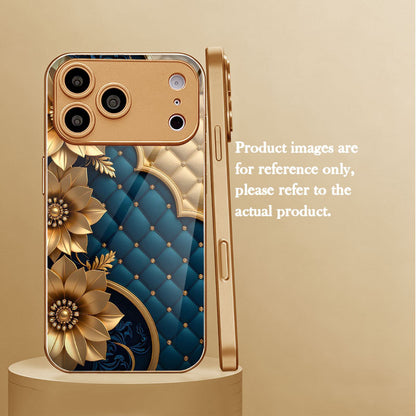 Dark Blue Plaid Golden Floral Case for iPhone