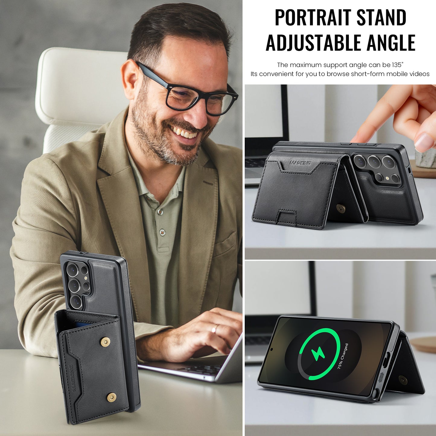 2 in 1 Magnetic Leather Wallet Case for Samsung