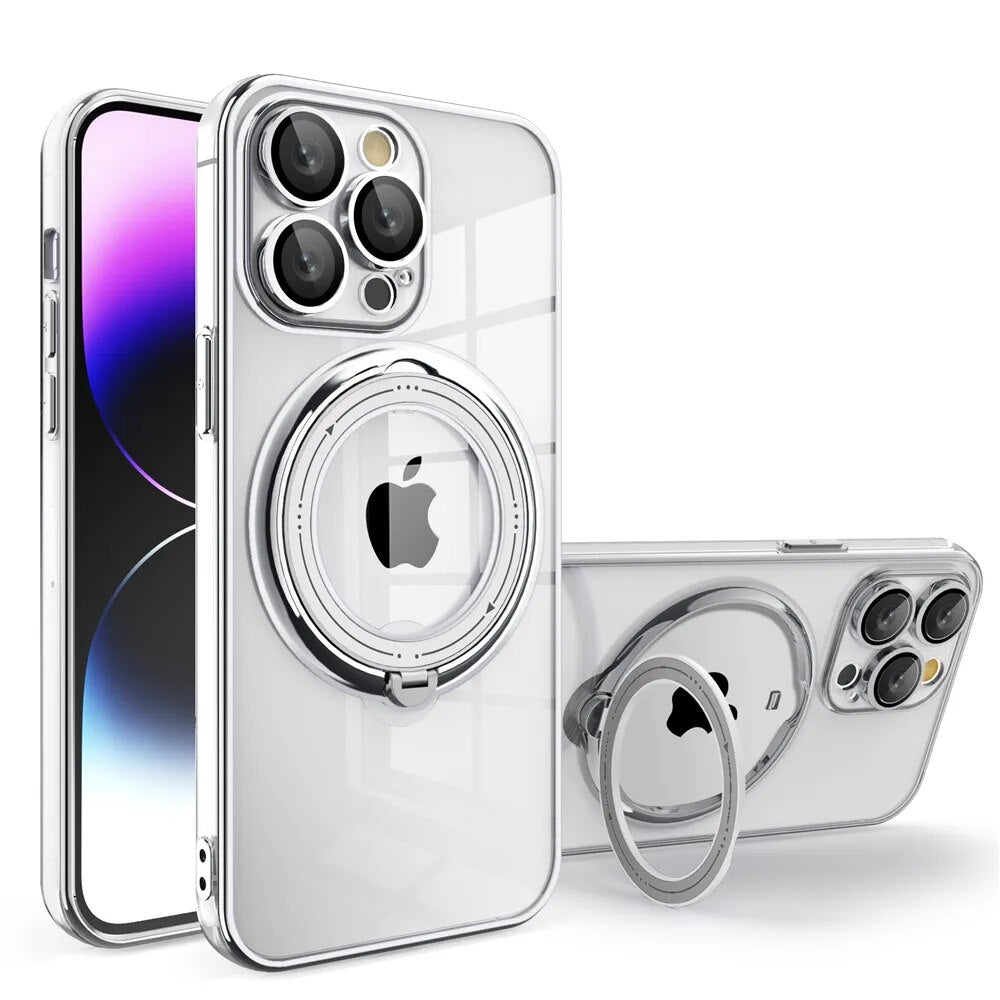 Plating Ring Magnetic Transparent Case For iPhone