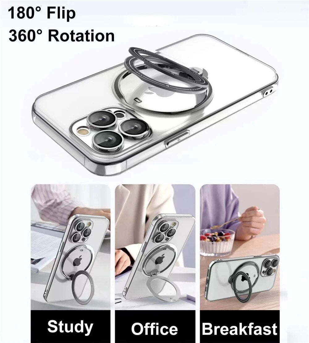 Plating Ring Magnetic Transparent Case For iPhone