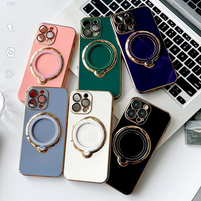 Plating Silicone Stand Holder Case For iPhone