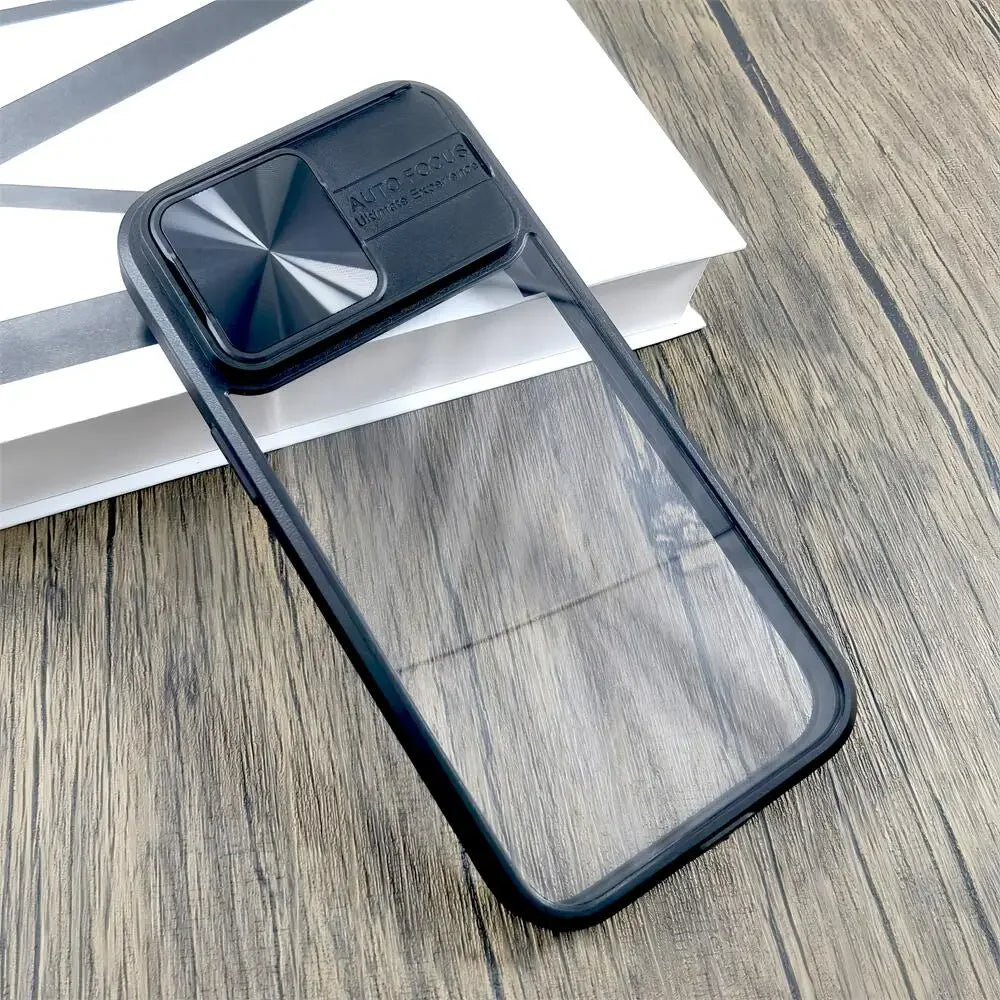 Camera Lens Slide Transparent Case For iPhone