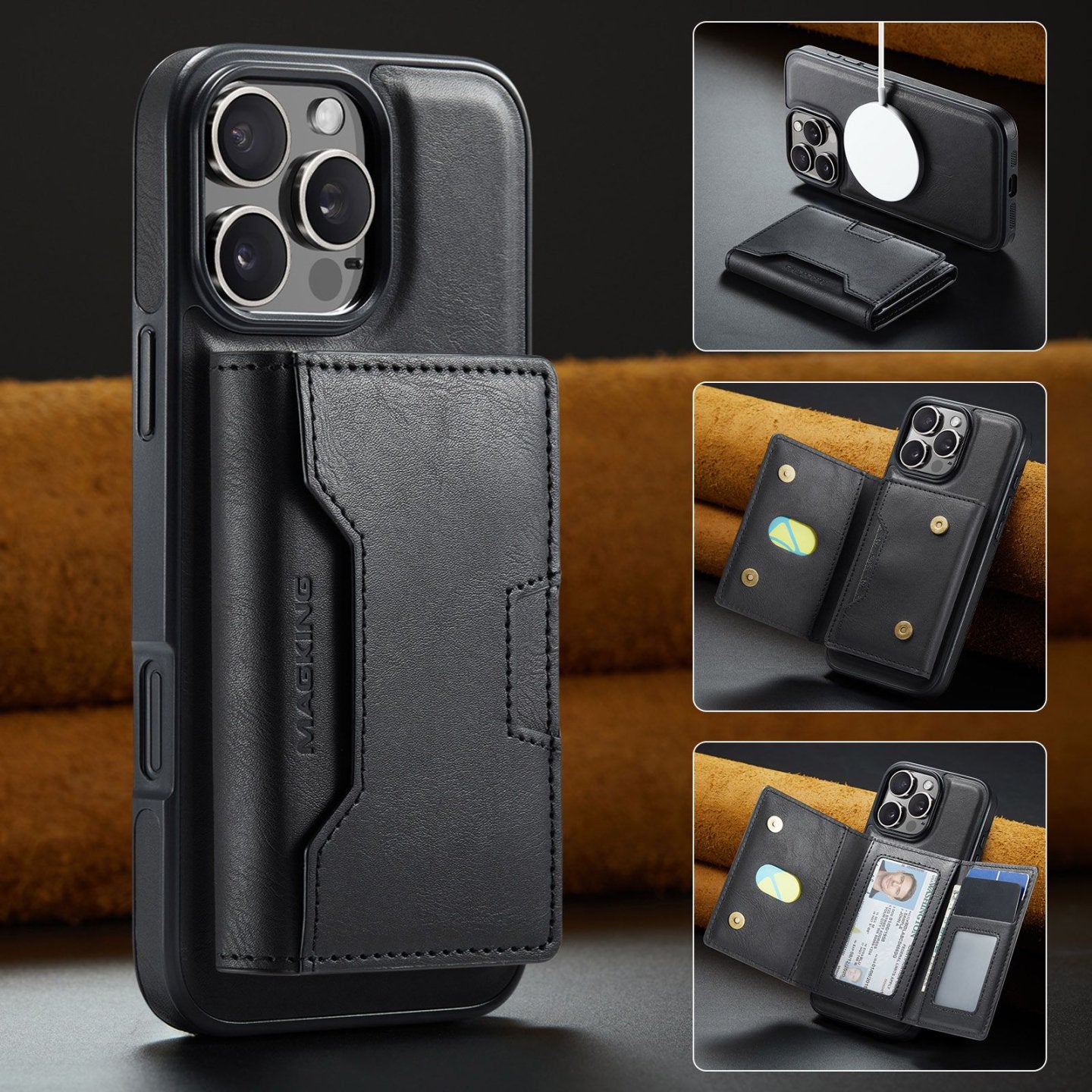 2 in 1 Magnetic Leather Wallet Case for iPhone