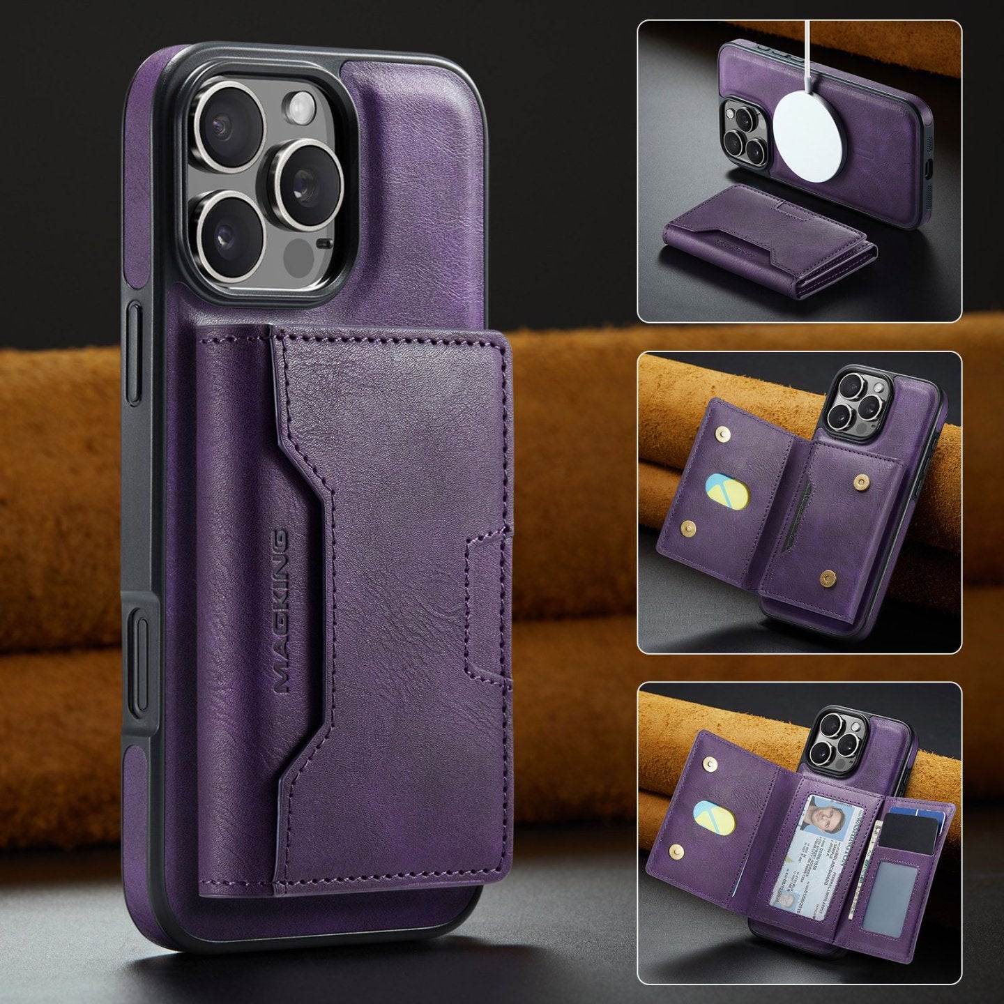 2 in 1 Magnetic Leather Wallet Case for iPhone