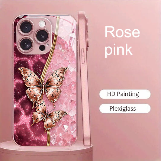 Gilt Pink Butterfly Pattern Hard Case for iPhone