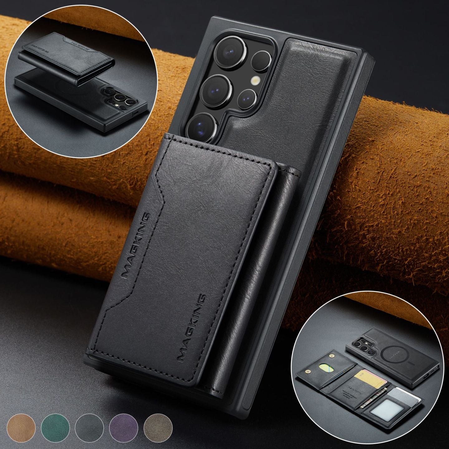 2 in 1 Magnetic Leather Wallet Case for Samsung