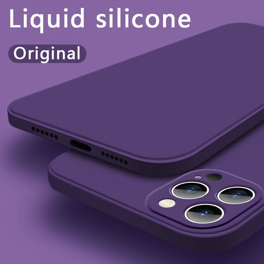 Solid Color Square Liquid Silicone Case For iPhone