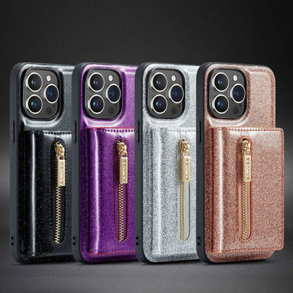 Glitter 2 in 1 Leather Wallet Case For iPhone