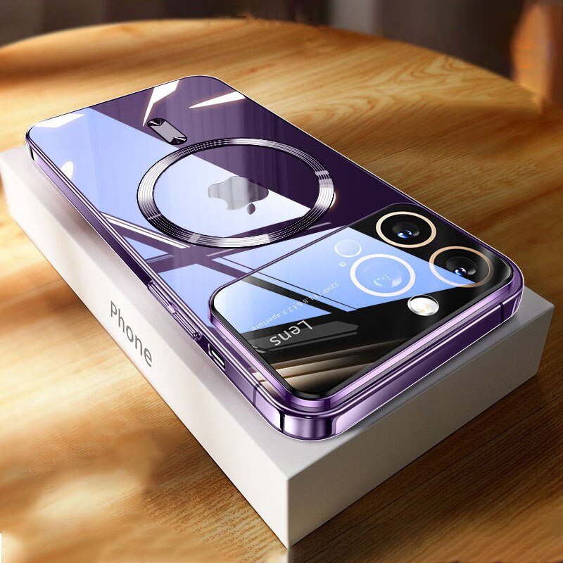 Plating Clear Large Window Magnetic Case For iPhone