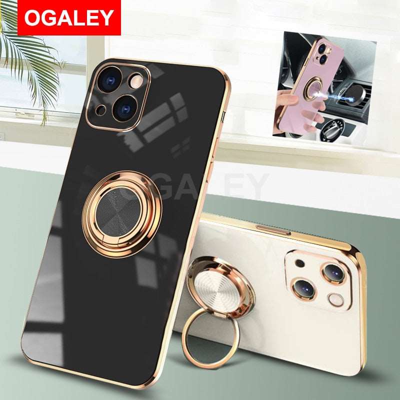 Ring Holder Plating Magnetic Case For iPhone